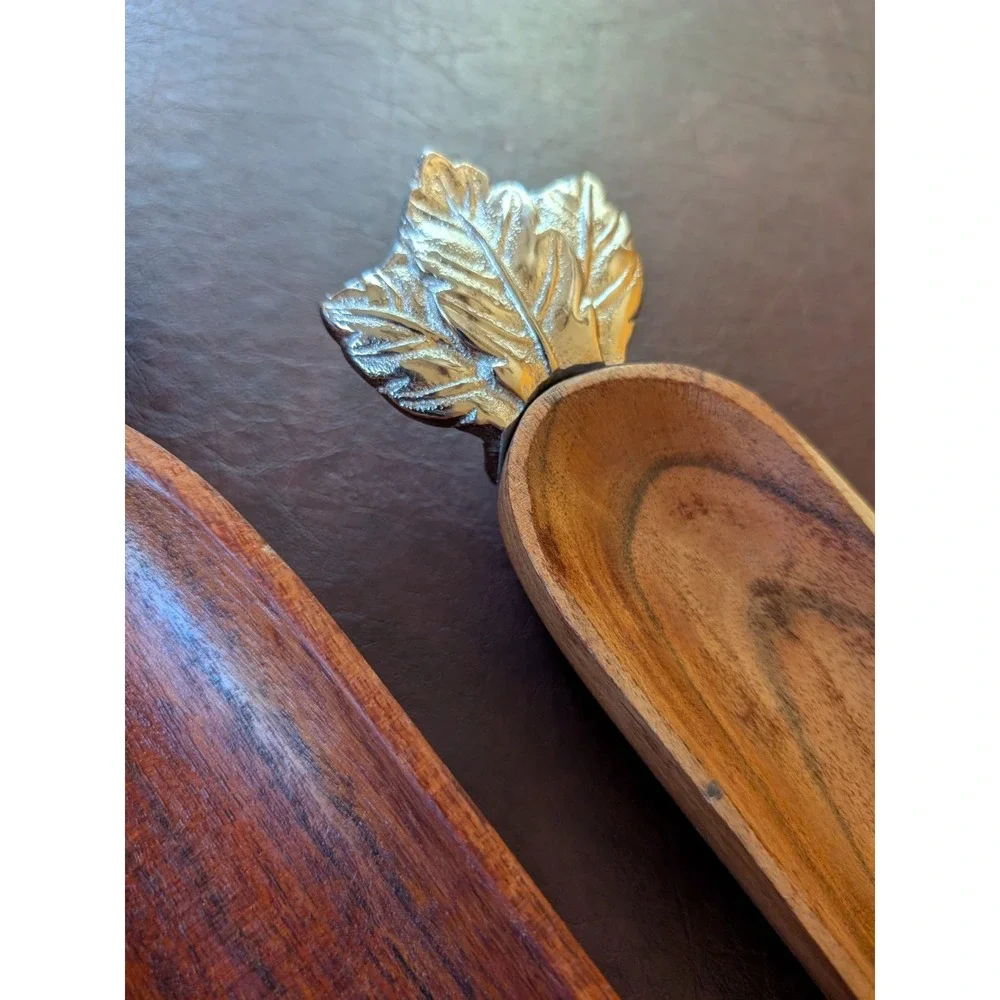 2x Hand Carved in India Wooden and Pewter Stacking Carrots Serving Tray (Pier 1)
